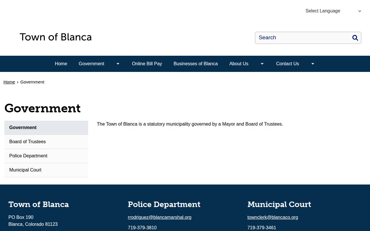 Town of Blanca official directory for Blanca Police Department arrest-record contacts