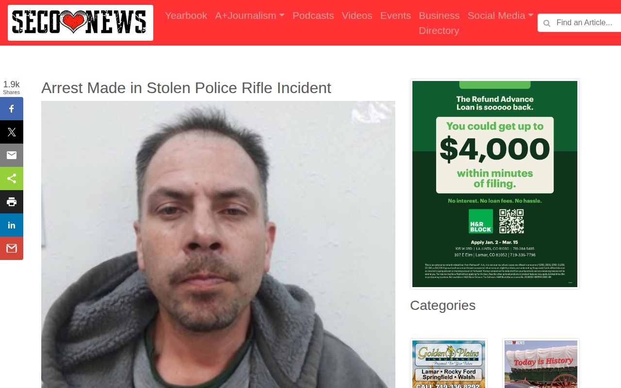 Costilla County crime news example sourced from a Blanca agency release